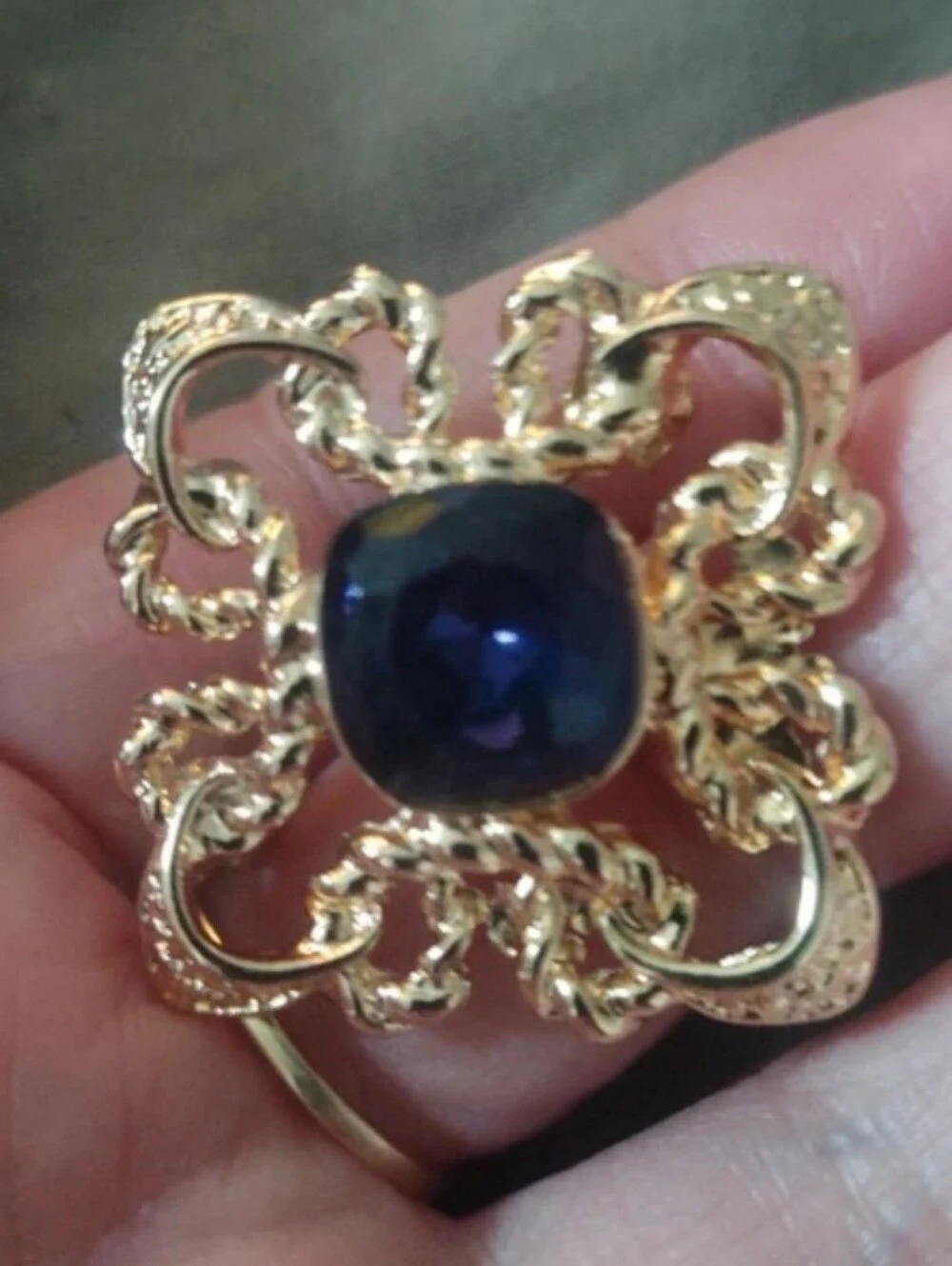 Filigree Blue Rhinestone Brooch
